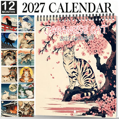 🐱 2027 Cat Wall Calendar, Cute Cherry Blossom Decor