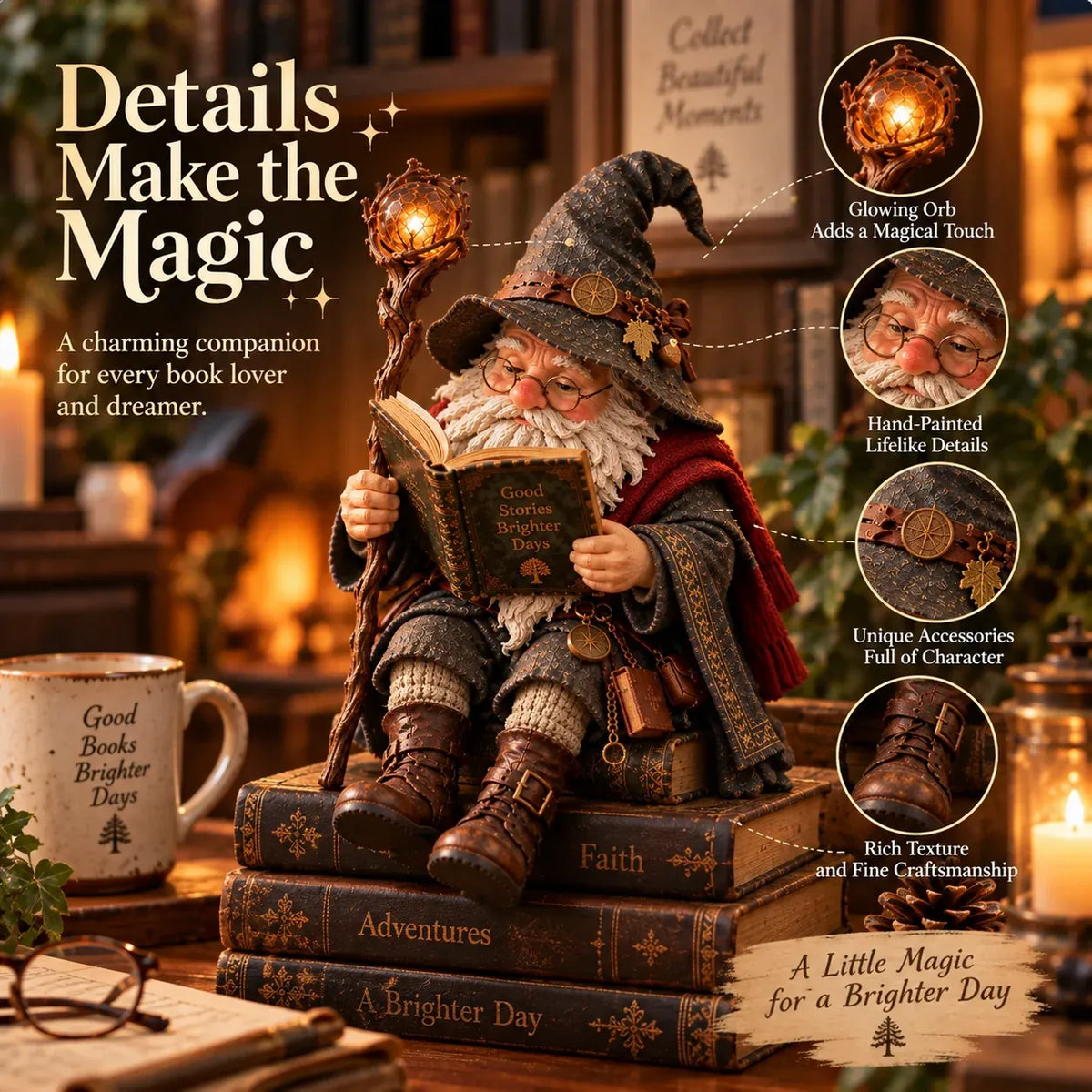 🧙‍♂️ The Wandering Scholar Gnome – Enchanted Reading Wizard Figurine