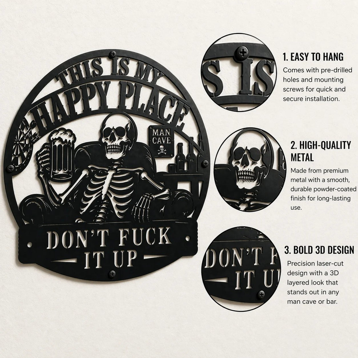 💀🍺"This Is My Happy Place" Funny Man Cave Decor