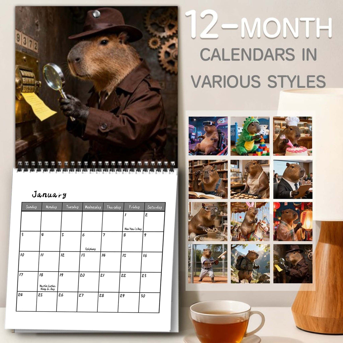 🔥😍📌 2027 Capybara Wall Calendar, Spiral Monthly Planner for Home