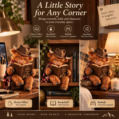 🐮 Highland Cow Bible Nativity Figurine | Bookish Christmas Faith Décor for Shelves, Desks & Meaningful Gifts 🎄