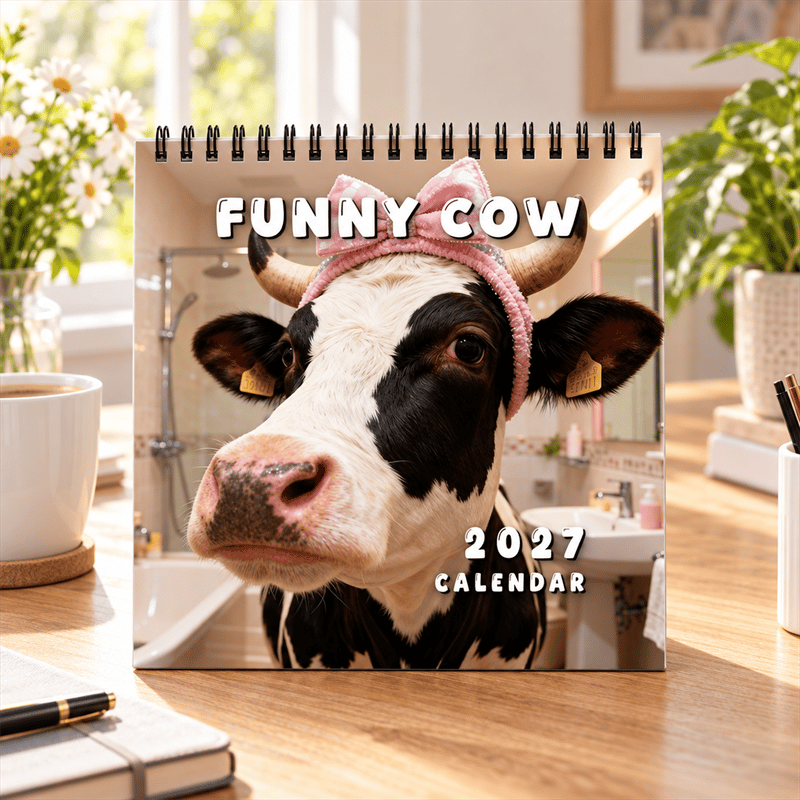 🐄 2027 Funny Cow Wall Calendar, 12-Month Spiral Planner With Notes