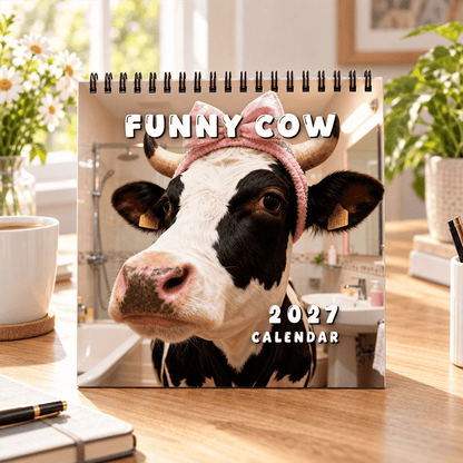 🐄 2027 Funny Cow Wall Calendar, 12-Month Spiral Planner With Notes
