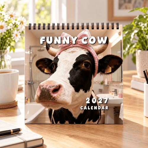 🐄 2027 Funny Cow Wall Calendar, 12-Month Spiral Planner With Notes