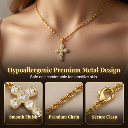 ⏳⏰Copper Inlaid Zircon Cross Charm Pendant📿✝️💎