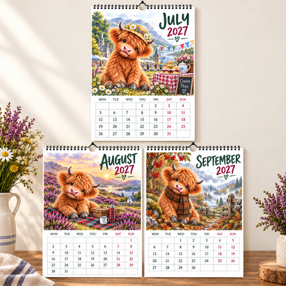 🐮Highland Hearts 2027 Wall Calendar – A Year of Cozy Scottish Highland Cow Charm