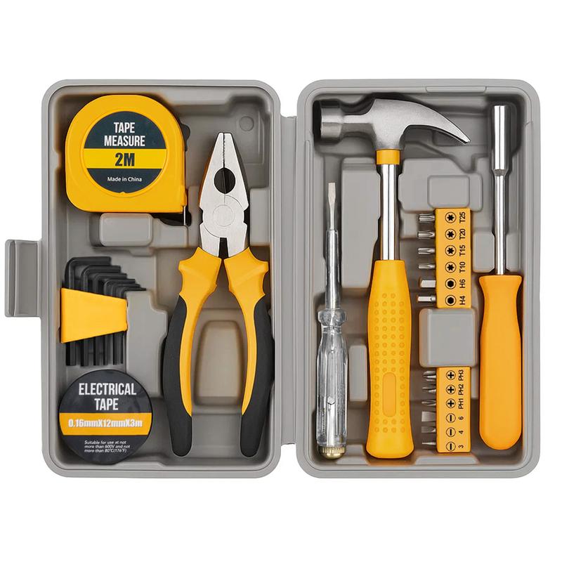📢📢40% OFF !!⏰Portable 24-Piece Household Tool Kit – Storage Case Included, Hammer, Screwdriver, Pliers, Tape Measure & Bits for DIY Home Repairs