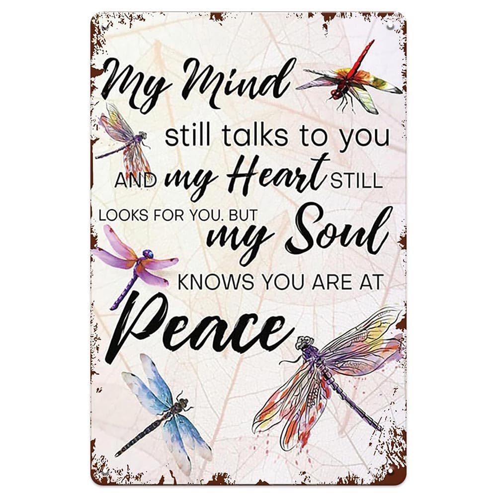 "My Mind Still Talks To You" Vintage Dragonfly Memorial Sign
