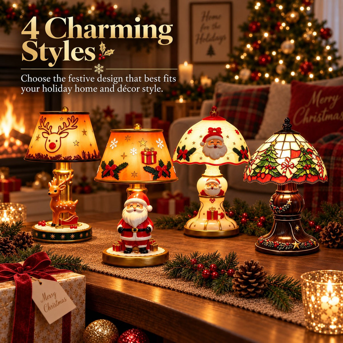 🎅 Santa Claus & Reindeer LED Resin Lamp Decoration
