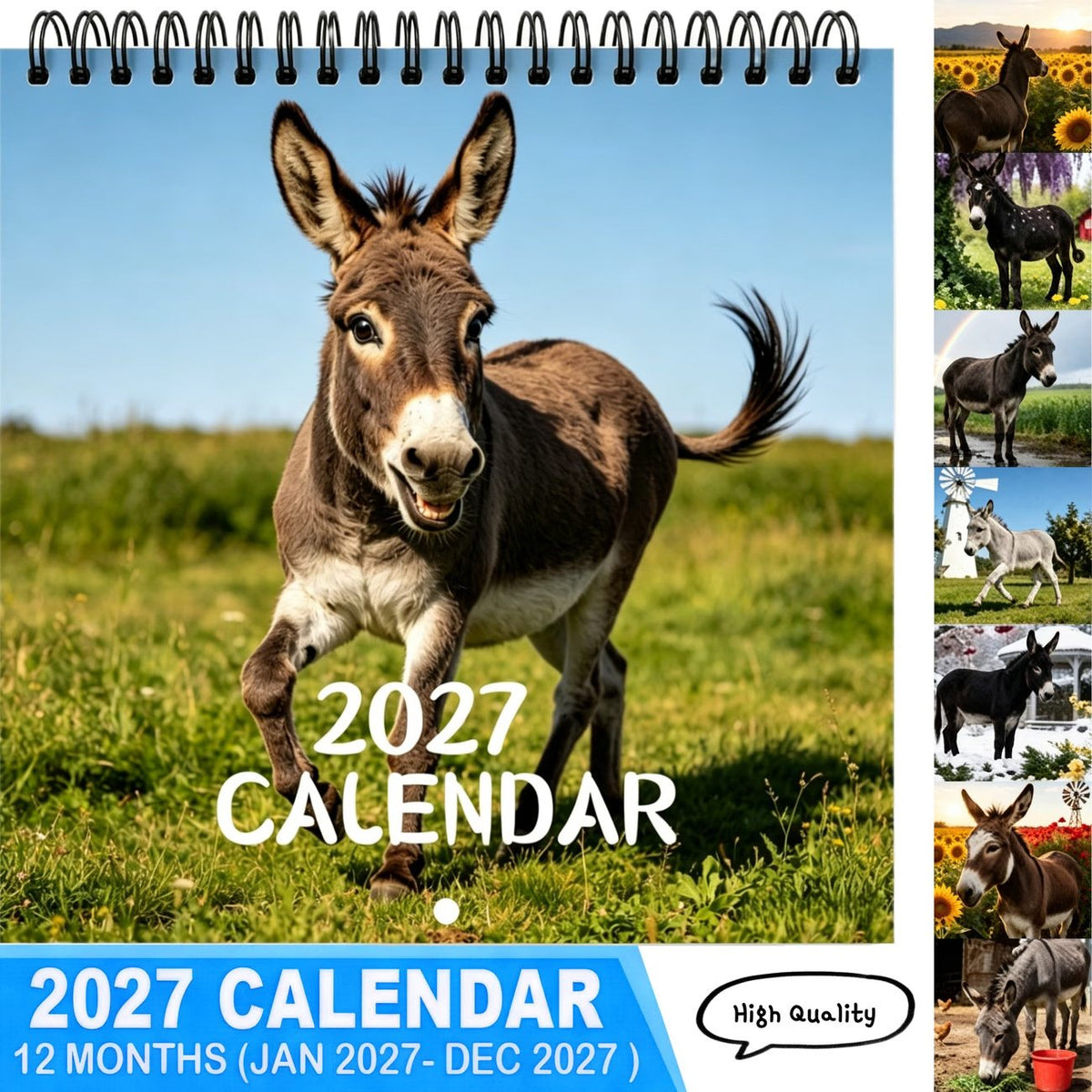 🫏2027 Donkey Wall Calendar – 12 Months of Gentle Donkey Portraits & Peaceful Countryside Moments