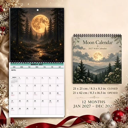 2027 Moon Phase Wall Calendar, Spiral Bound Lunar Art Gift Decor