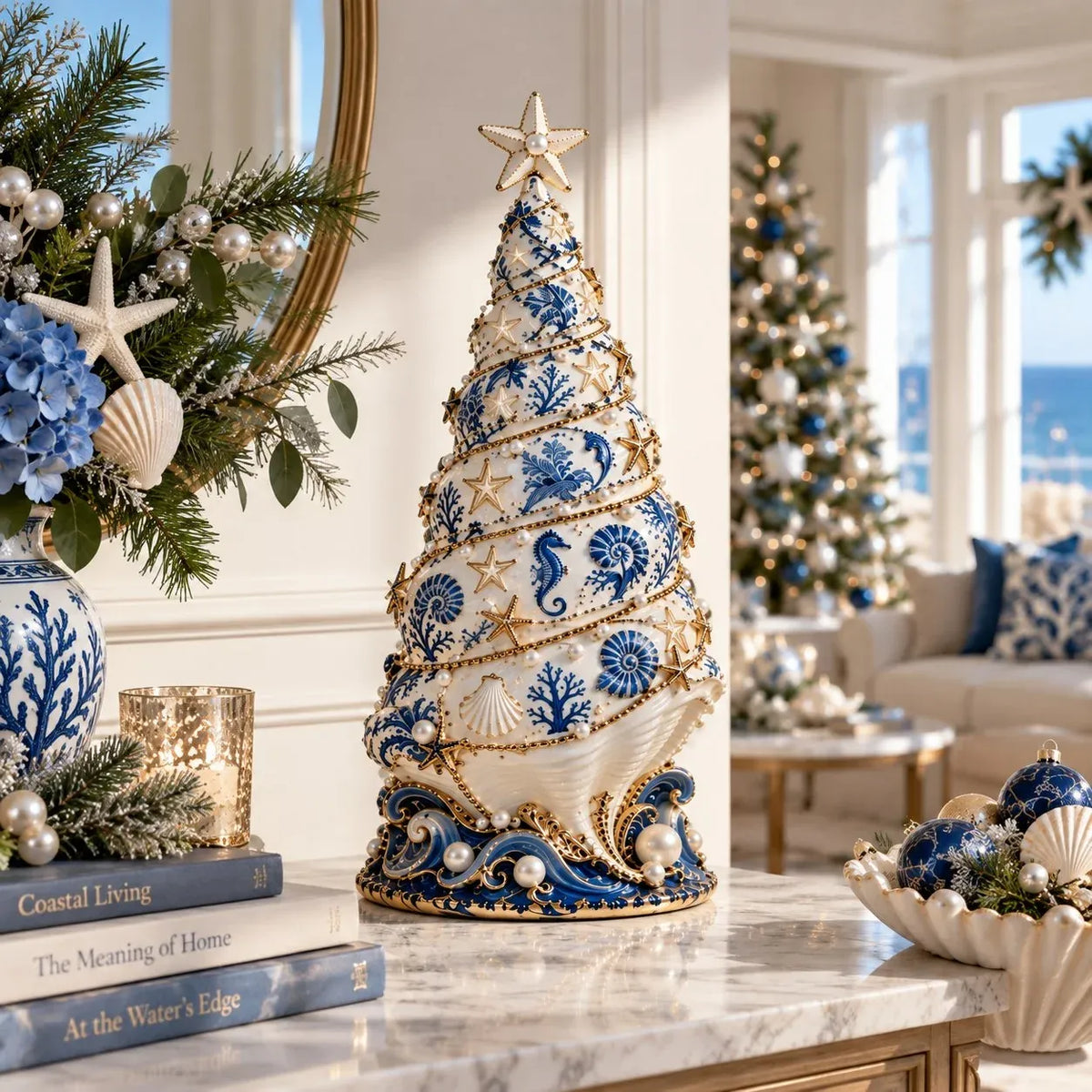 🌊 Coastal Christmas Seashell Tree Projection Lamp | Warm Glow & Ocean-Inspired Holiday Projection ✨