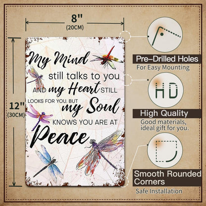 "My Mind Still Talks To You" Vintage Dragonfly Memorial Sign