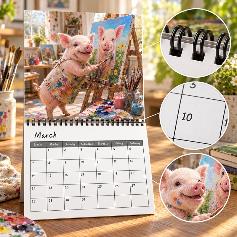 🐷 2027 Funny Pig Wall Calendar, 12-Month Spiral Planner With Notes