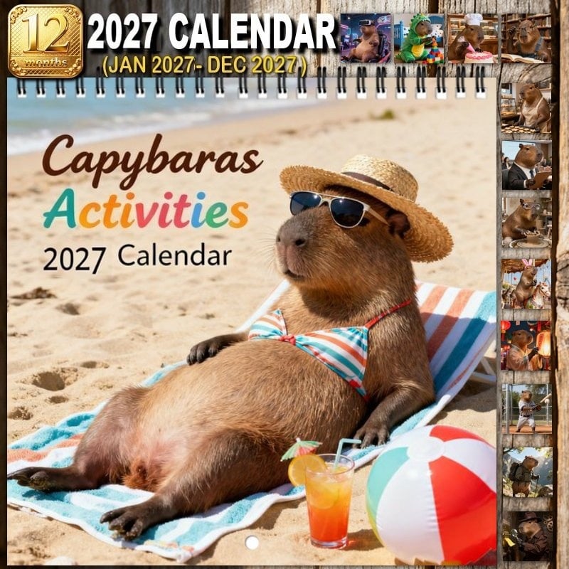 🔥😍📌 2027 Capybara Wall Calendar, Spiral Monthly Planner for Home