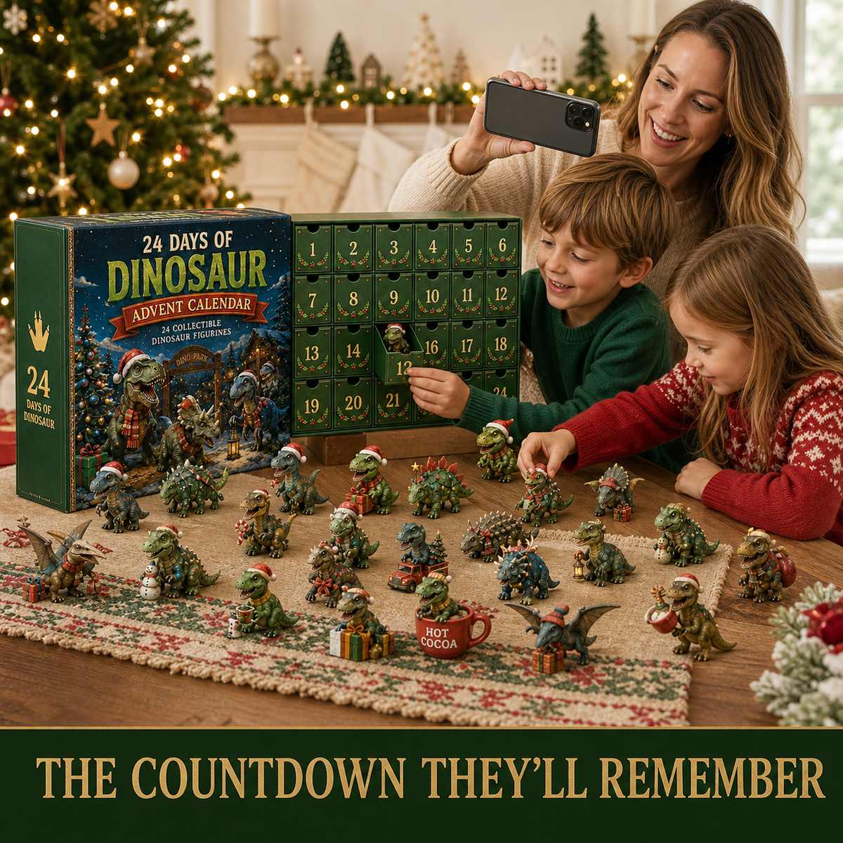 🦖24 Days of Dinosaur Christmas Advent Calendar – 24 Collectible Dino Figurines Holiday Surprises（2D）