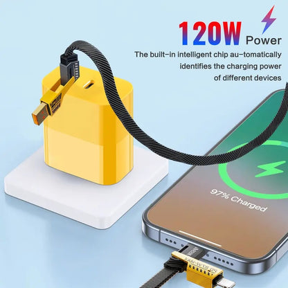 🔋🔥Portable Fast Charger, Type C/USB A Dual Ports Adapter,4 in 1 Fast Charging Cable & Data Sync⚡⚡