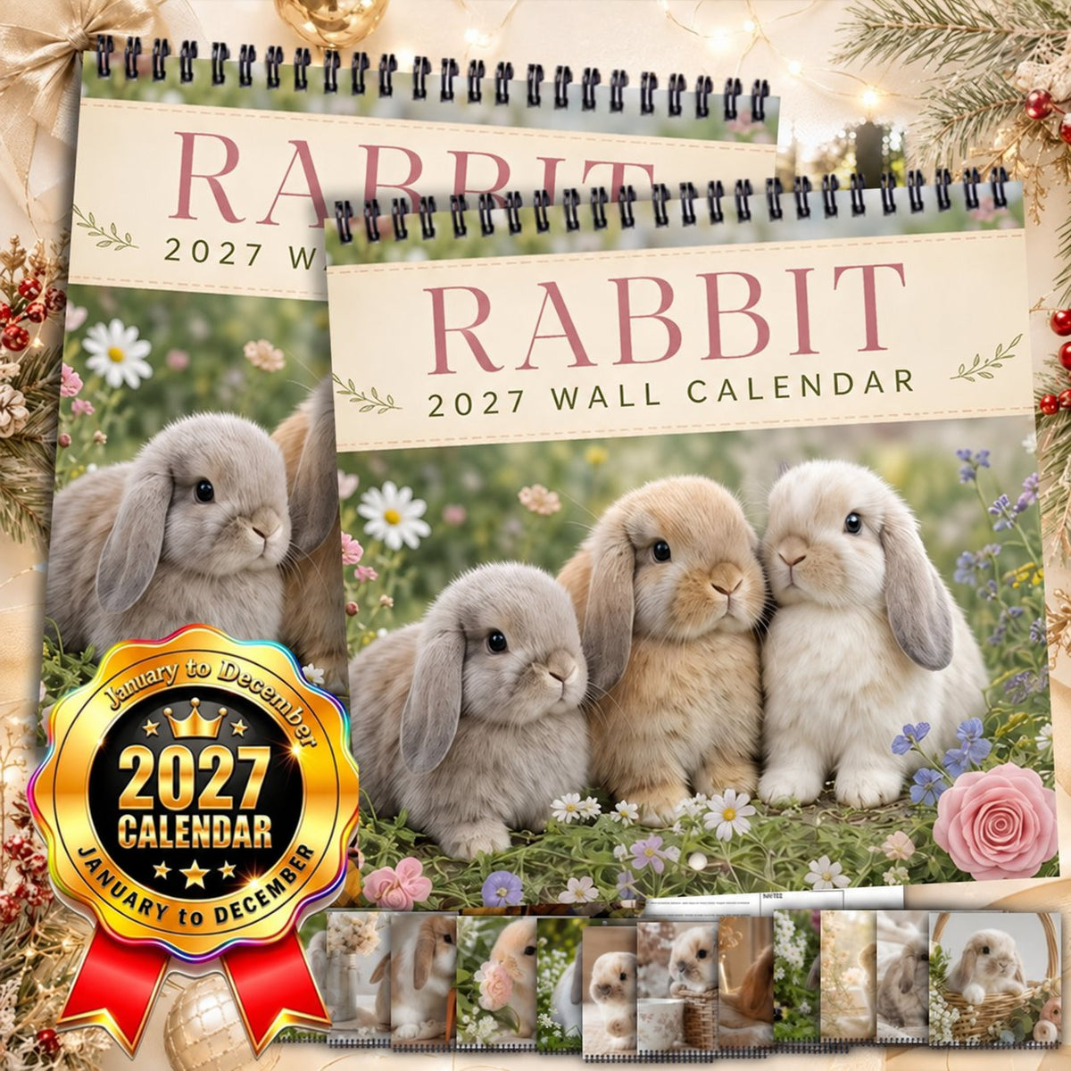 🐰2027 Cute Rabbit Wall Calendar – 12 Months of Adorable Rabbit Portraits & Playful Moments