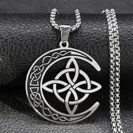 🧚Celtic Knot Crescent Steel Pendant Necklace✨