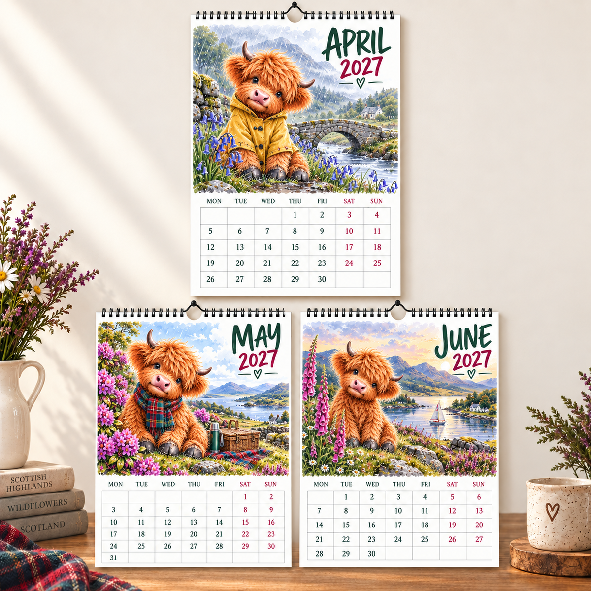 🐮Highland Hearts 2027 Wall Calendar – A Year of Cozy Scottish Highland Cow Charm
