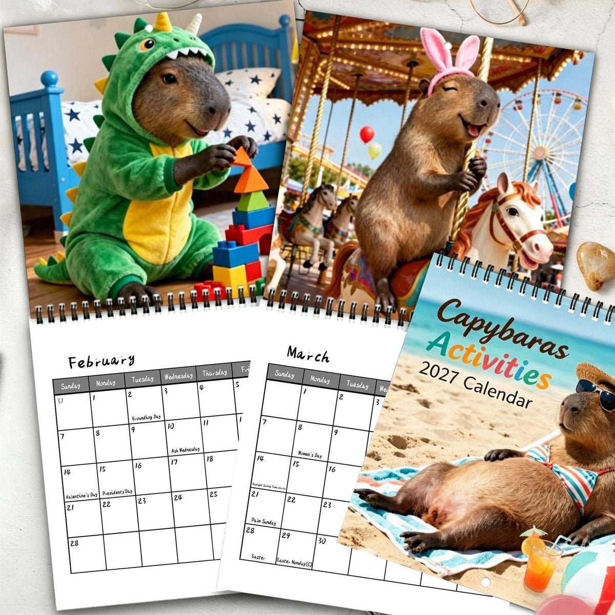 🔥😍📌 2027 Capybara Wall Calendar, Spiral Monthly Planner for Home