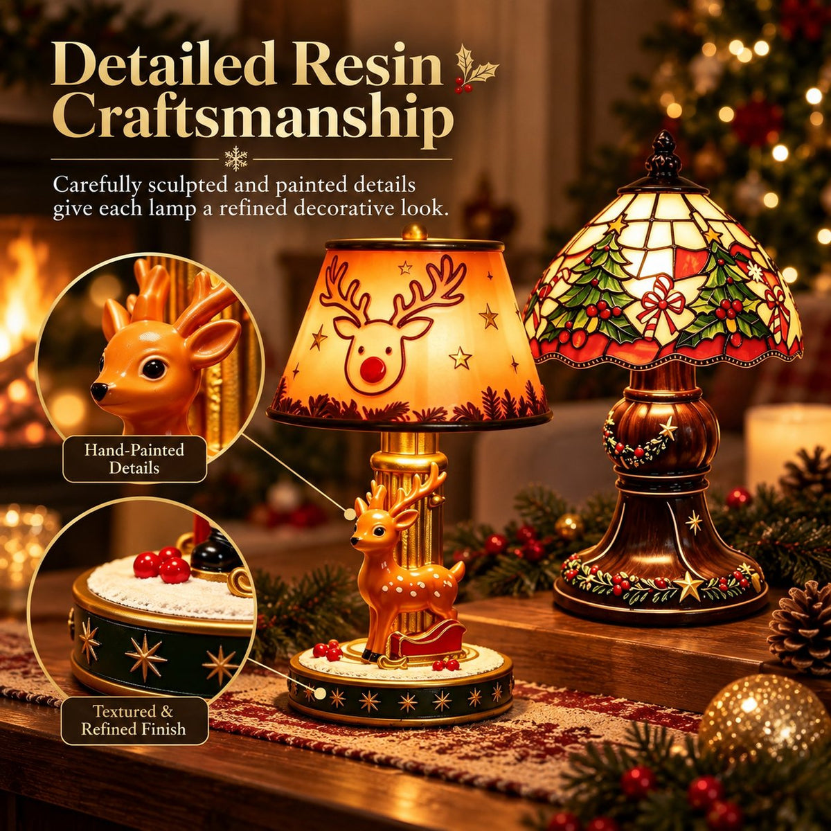 🎅 Santa Claus & Reindeer LED Resin Lamp Decoration