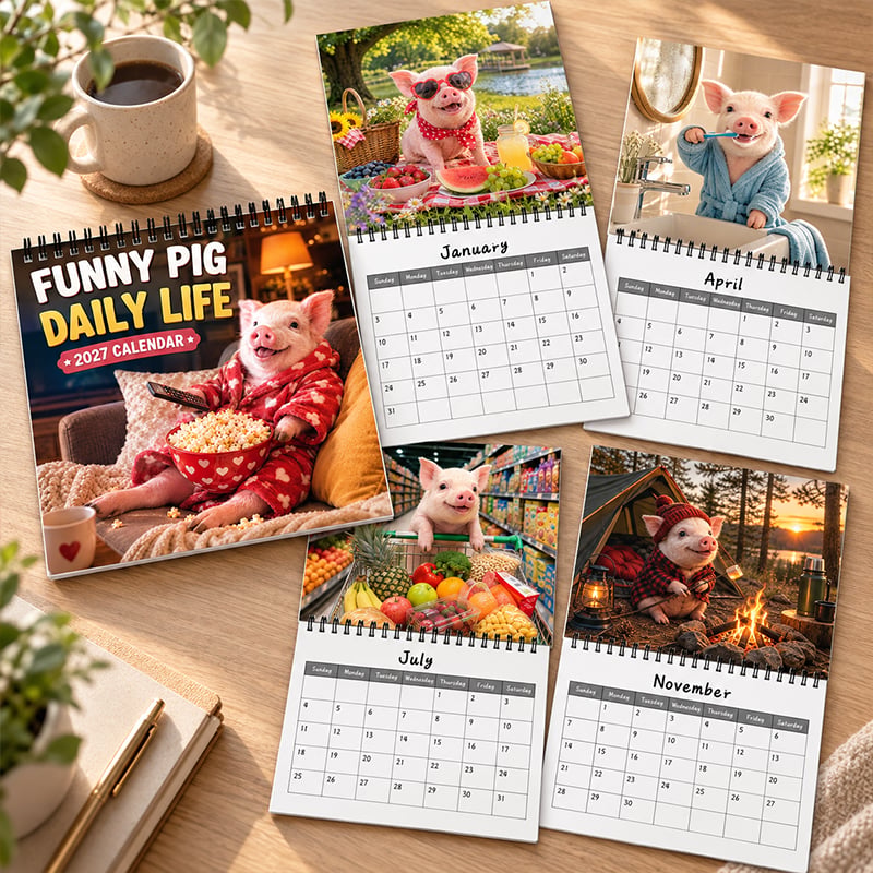 🐷 2027 Funny Pig Wall Calendar, 12-Month Spiral Planner With Notes
