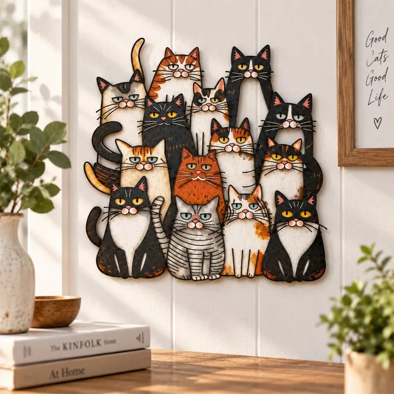 Whimsical Cat Family Metal Wall Art😻🐾