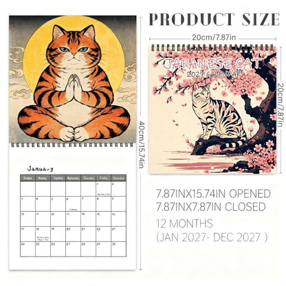 🐱 2027 Cat Wall Calendar, Cute Cherry Blossom Decor