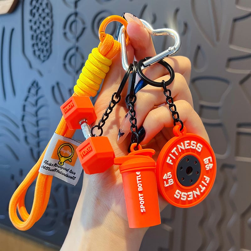 💪 Fitness Keychain Set – Dumbbell, Kettlebell & Weight Plate Pendant