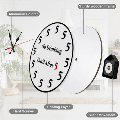 🔥🎁Funny "No Drinking Until After 5" Round Wall Clock