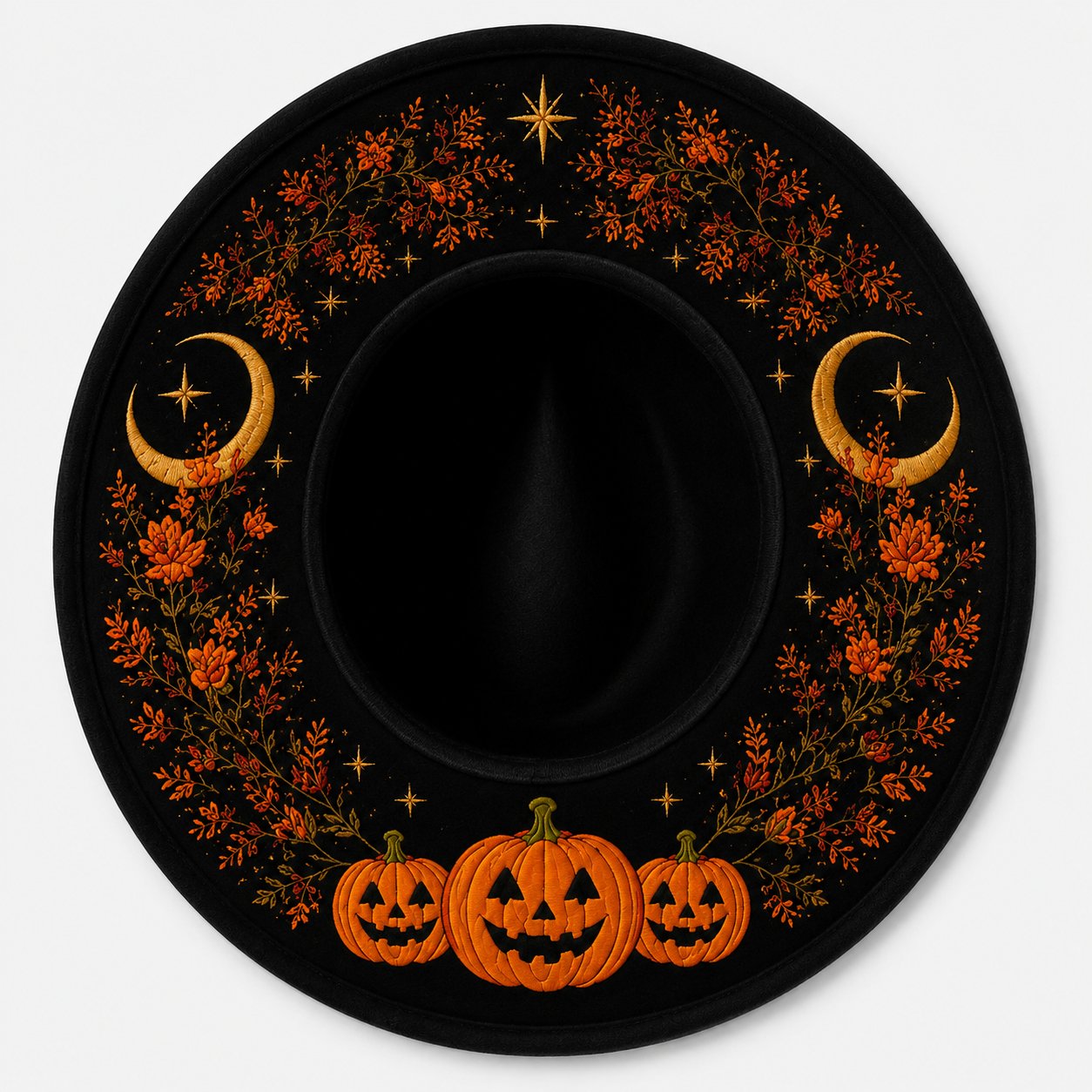 🎃 Gothic Embroidered Wide Brim Fedora Hat 🖤🌙
