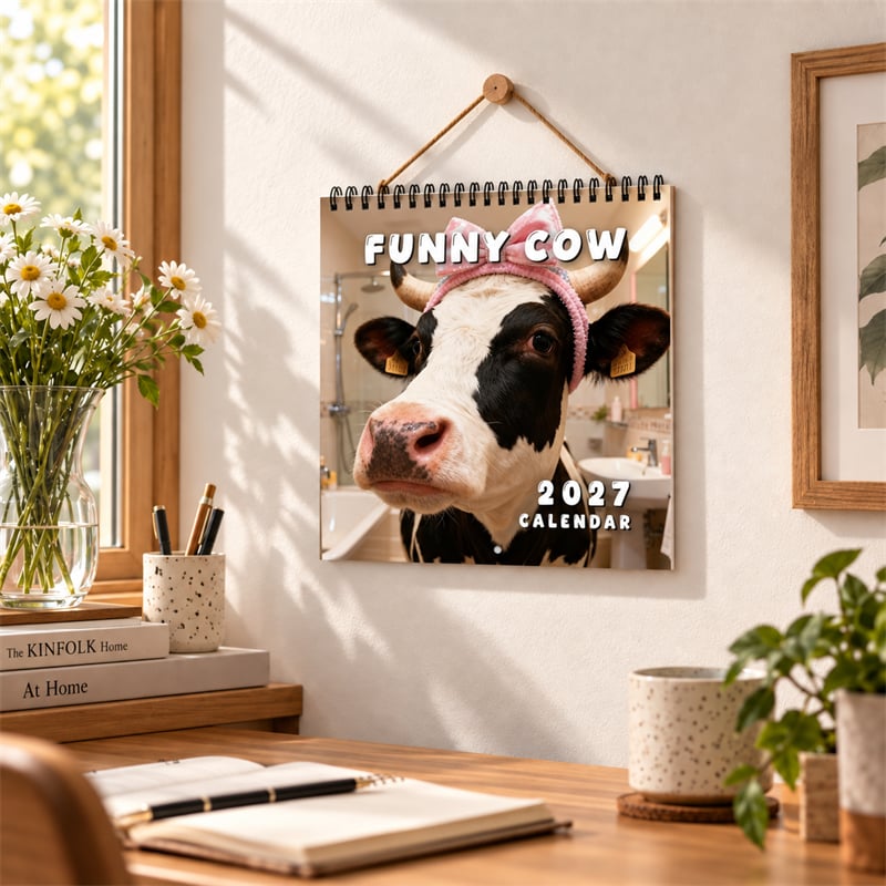 🐄 2027 Funny Cow Wall Calendar, 12-Month Spiral Planner With Notes
