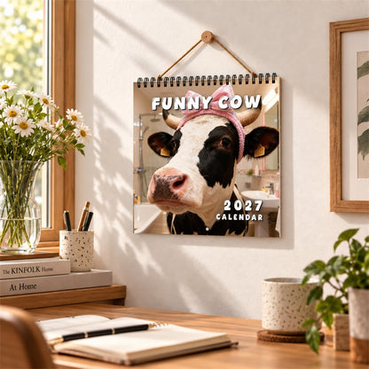 🐄 2027 Funny Cow Wall Calendar, 12-Month Spiral Planner With Notes