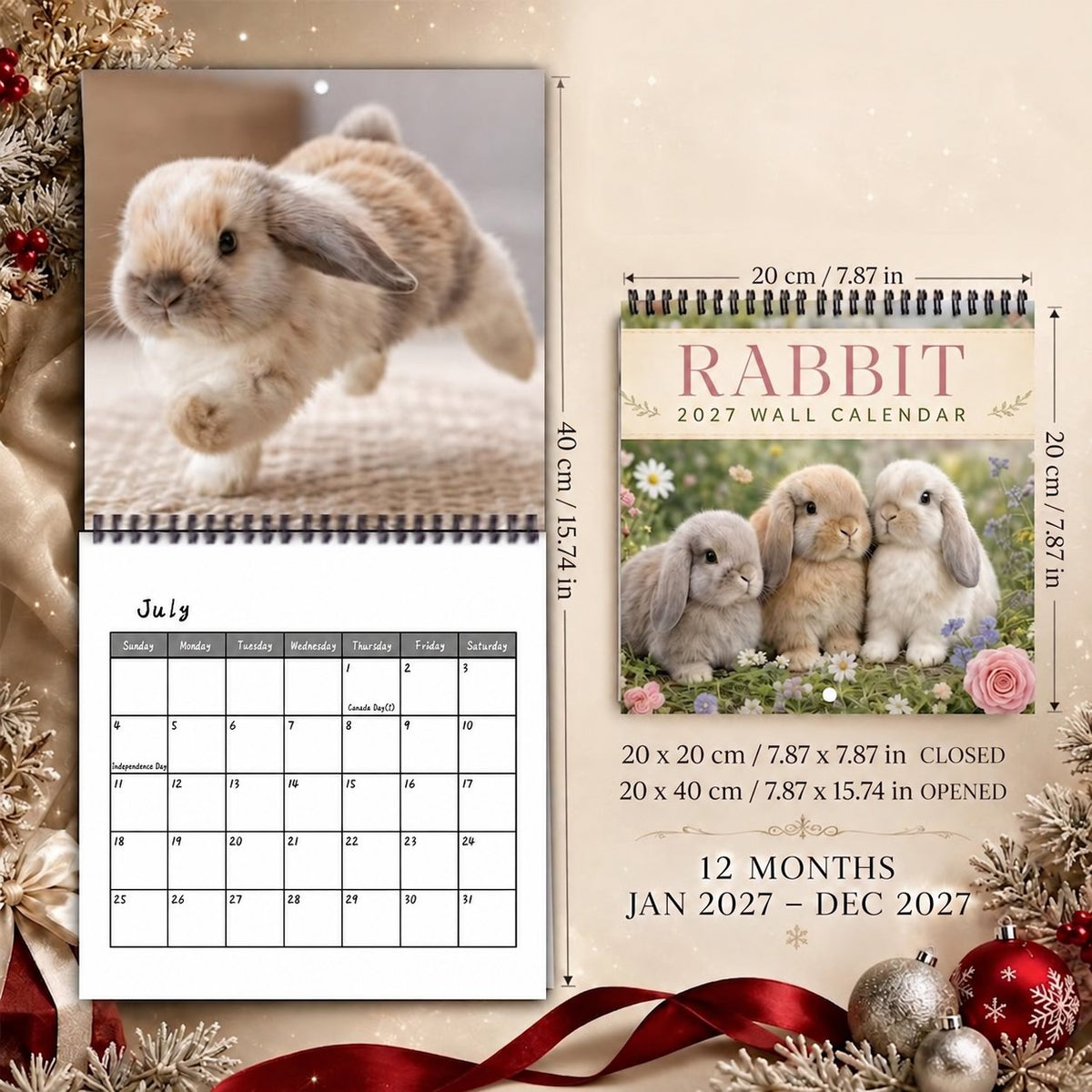 🐰2027 Cute Rabbit Wall Calendar – 12 Months of Adorable Rabbit Portraits & Playful Moments