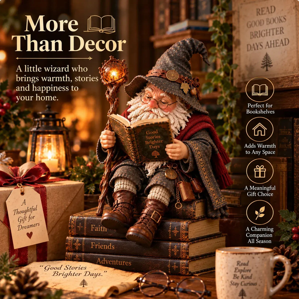 🧙‍♂️ The Wandering Scholar Gnome – Enchanted Reading Wizard Figurine