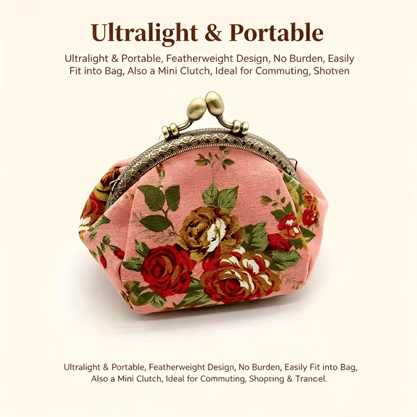 🌸Vintage Floral Kiss Lock Coin Purse, Large Capacity Mini Wallet & Card Holder for Cards