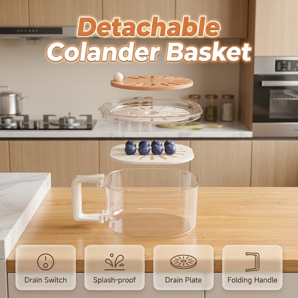🍇Collapsible Colander Basket With Lid, Expandable Fruit Strainer