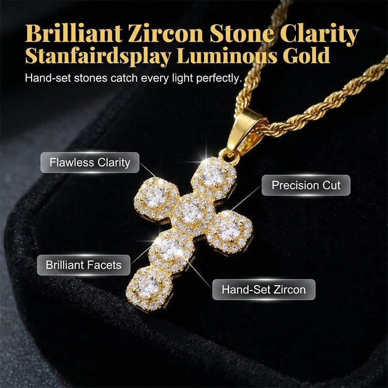 ⏳⏰Copper Inlaid Zircon Cross Charm Pendant📿✝️💎