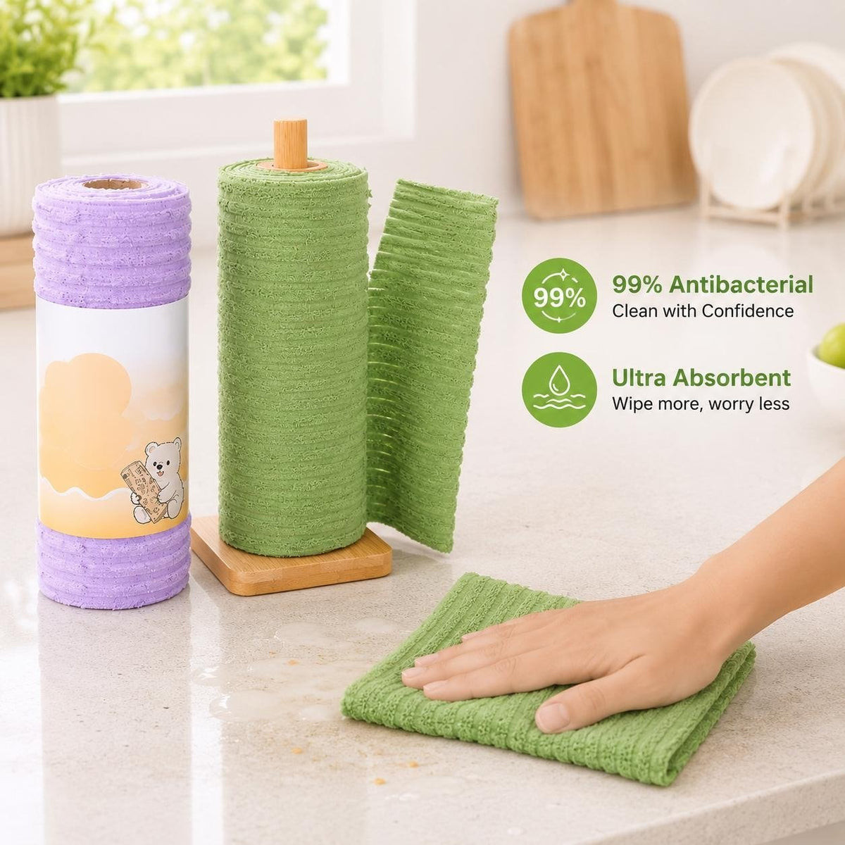 🏆LAST DAY SALE 60% OFF✨🧼Single Pack Tear-Off Plush Household Cleaning Cloth Roll, Absorbent Wiping Towel Suitable