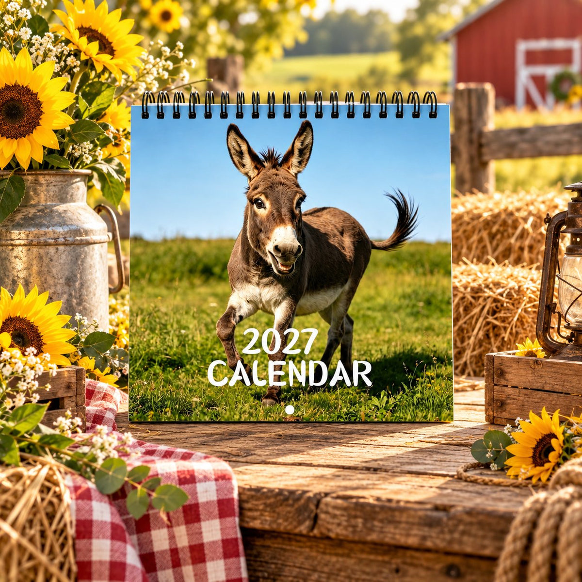 🫏2027 Donkey Wall Calendar – 12 Months of Gentle Donkey Portraits & Peaceful Countryside Moments
