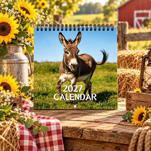 🫏2027 Donkey Wall Calendar – 12 Months of Gentle Donkey Portraits & Peaceful Countryside Moments