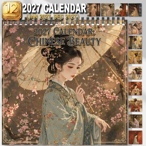 🏮 2027 Chinese Beauty Wall Calendar, Spiral Monthly Home Decor