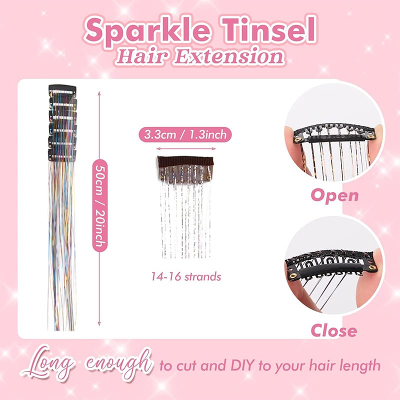 ✨Clip-in Tinsel Hair Extensions(A set of 10pieces)