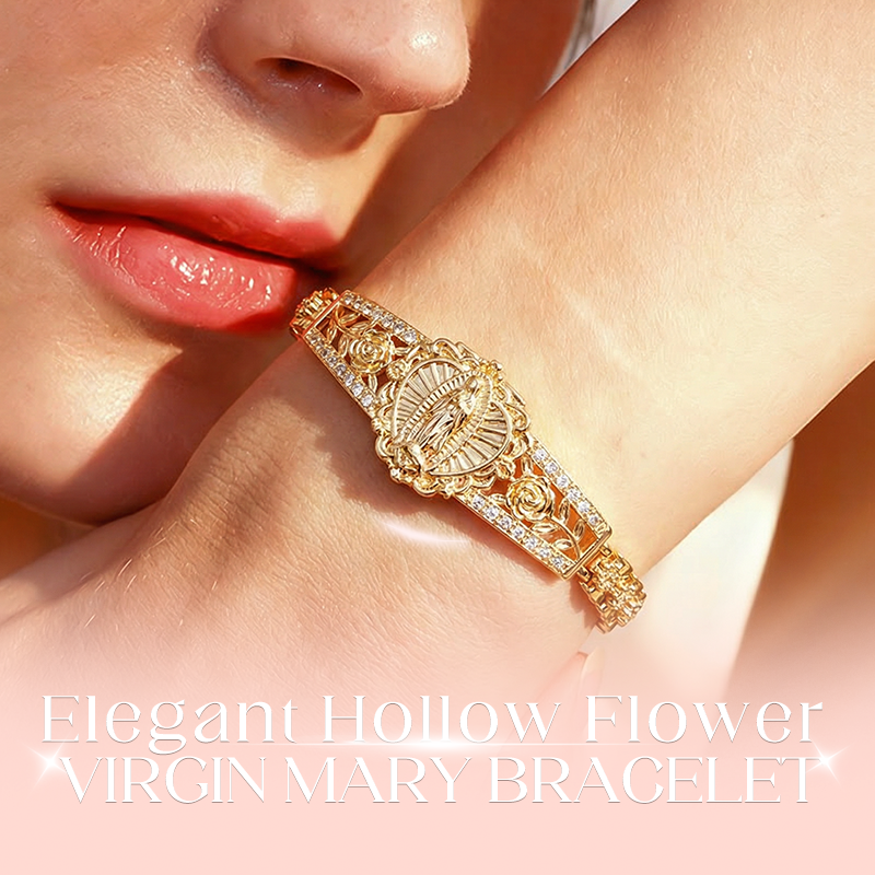 Goldene Maria Armband – Geometrisches Design mit Filigran Blumenmotiv und Kettenband