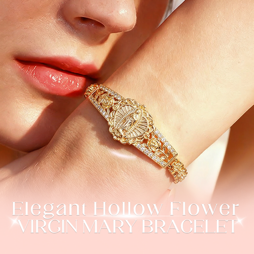 Goldene Maria Armband – Geometrisches Design mit Filigran Blumenmotiv und Kettenband