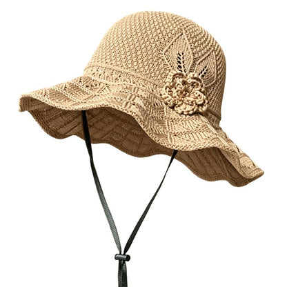 Women's Crochet Bucket Hat with Flower Accent