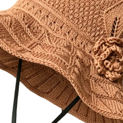 Women's Crochet Bucket Hat with Flower Accent