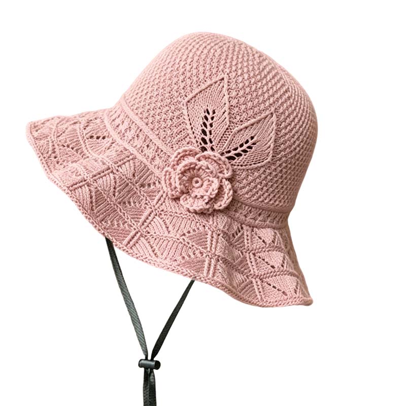 Women's Crochet Bucket Hat with Flower Accent