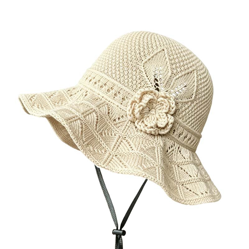 Women's Crochet Bucket Hat with Flower Accent